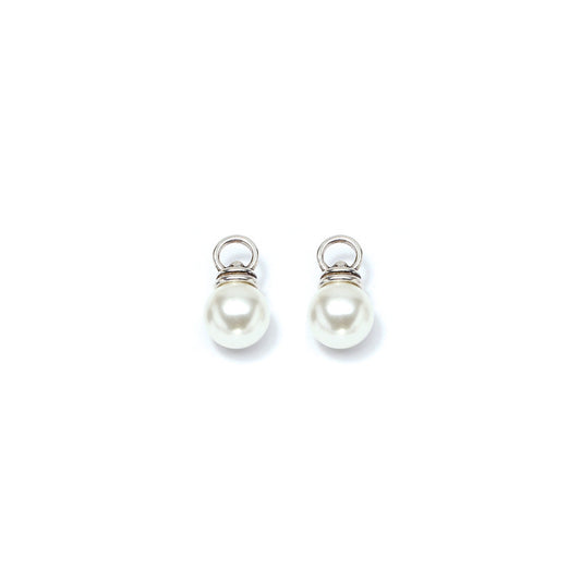 A pair of silver-Interchangeable earring charms with a pearl detail.