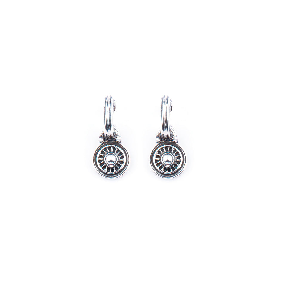 Burnished Silver Sunburst Earring Charm (E2484)