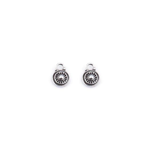 Burnished Silver Sunburst Earring Charm (E2484)