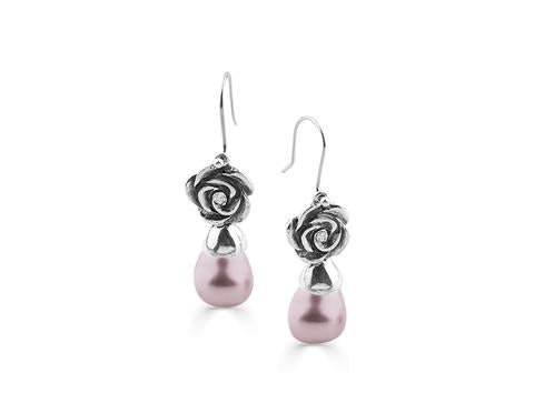Pink Shell Pearl Rose Earrings. E5398