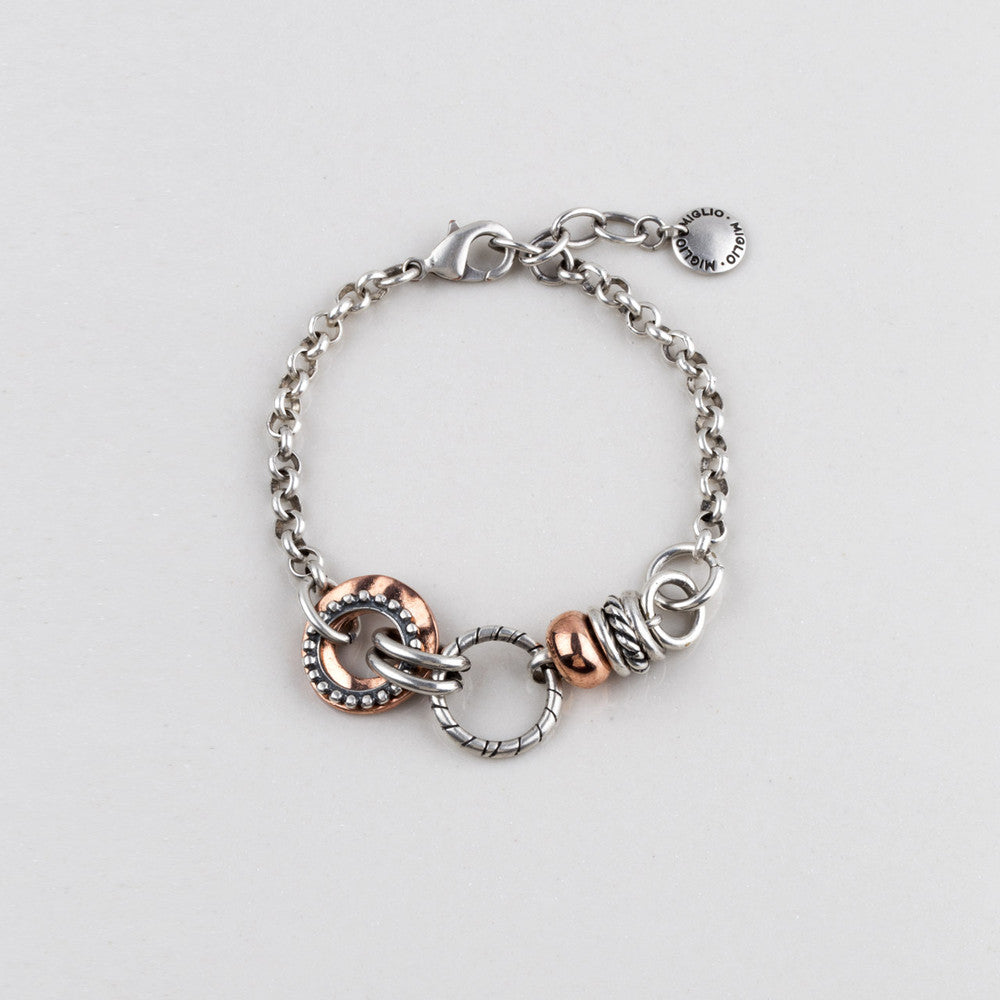 Burnished silver plated and Rose Allure extender with mixed metal links and beads - 19 cm