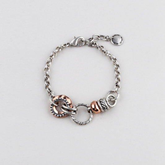 Burnished silver plated and Rose Allure extender with mixed metal links and beads - 19 cm