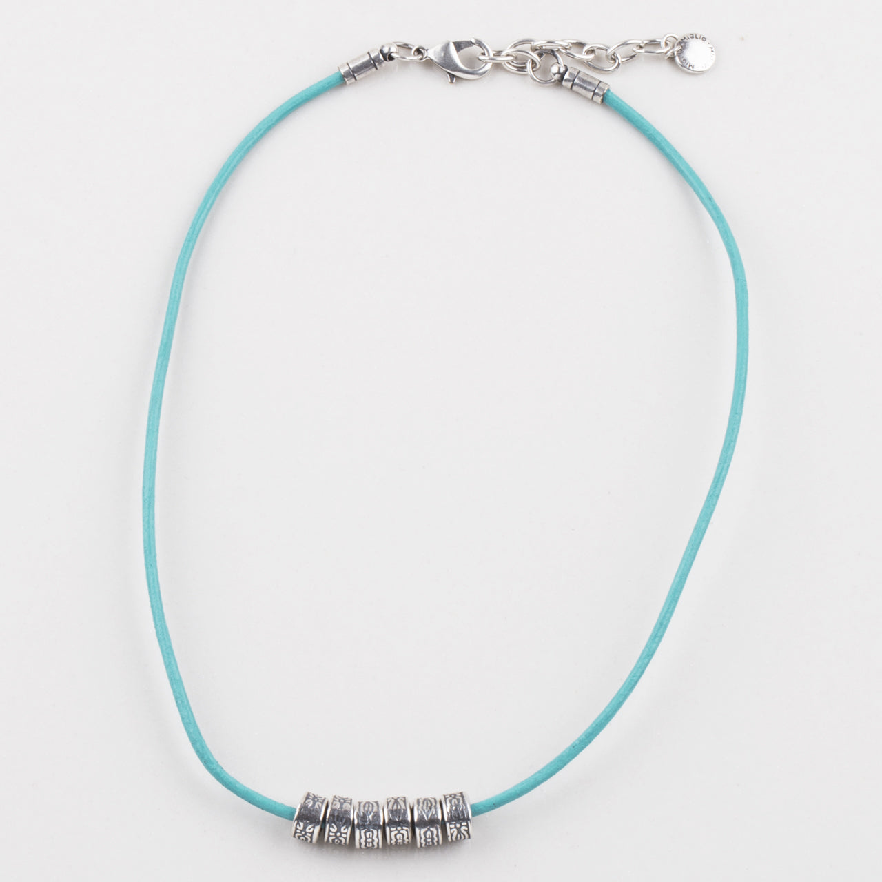 Turq Bead Leather Necklace. N1688